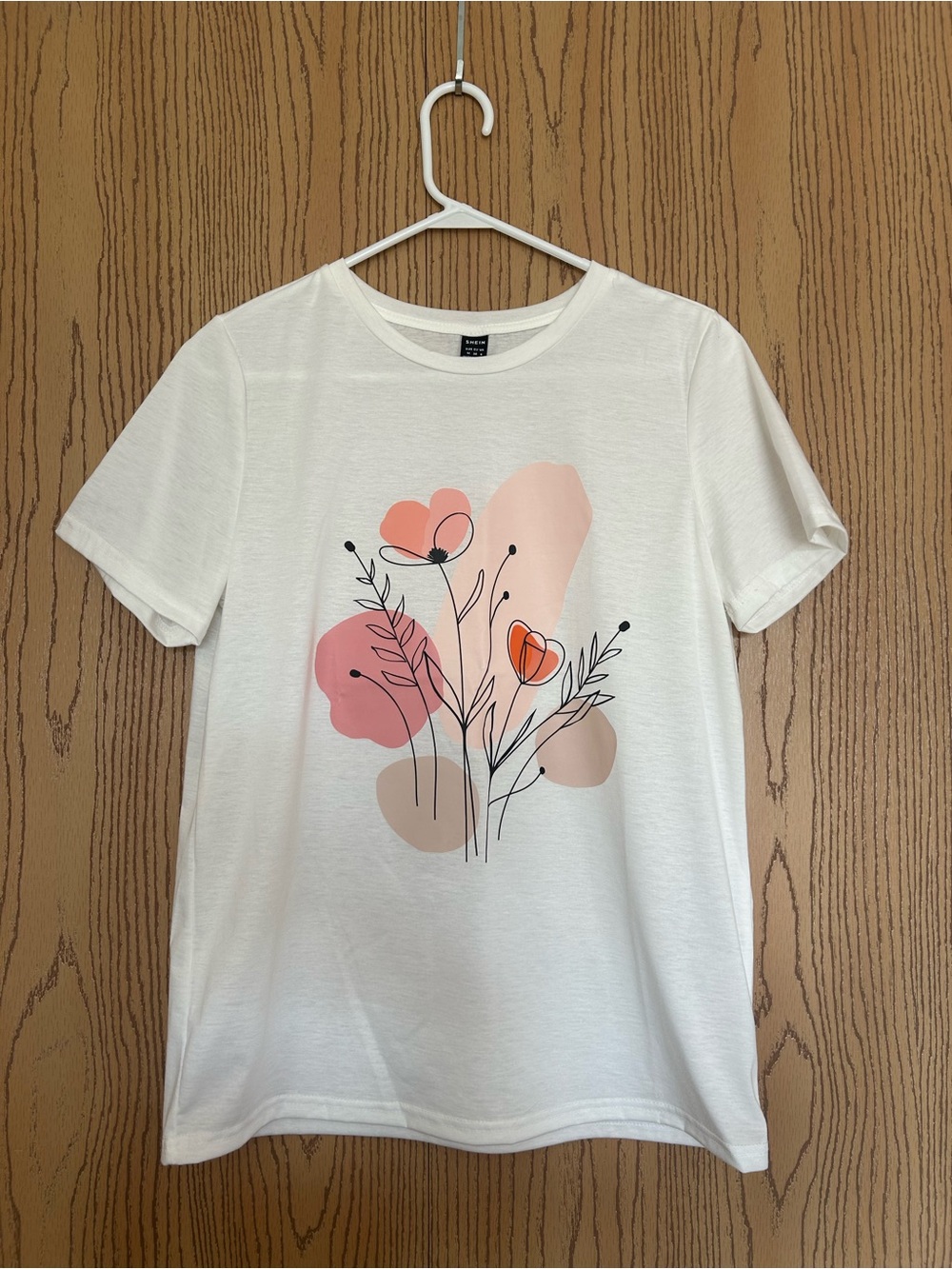White Graphic Floral Tee with Pink & Peach Accents